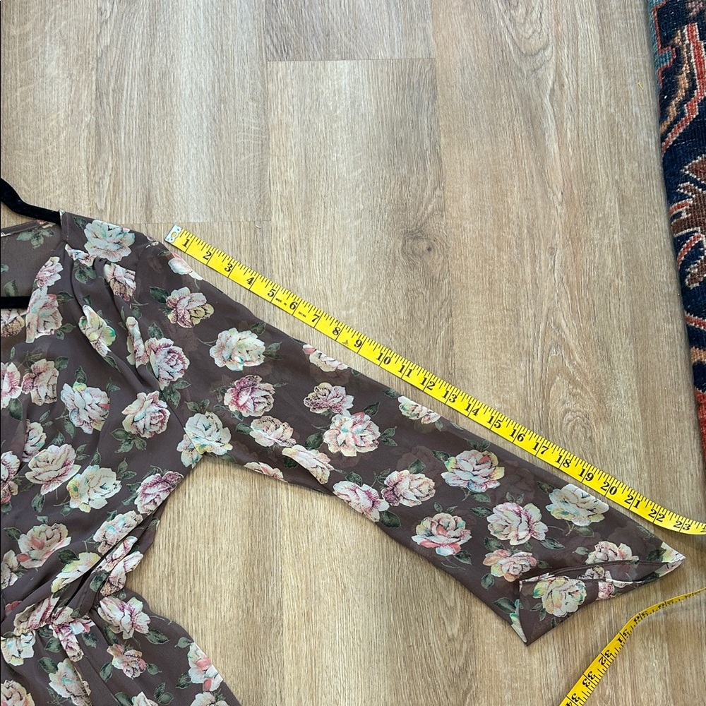 Honey Punch Brown Floral Surplice Long Sleeve Romper - Picture 11 of 11